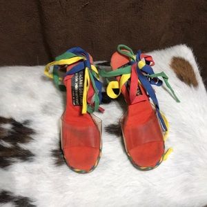 Size 6 Multi-Colored Braided Calf Wedge Sandal